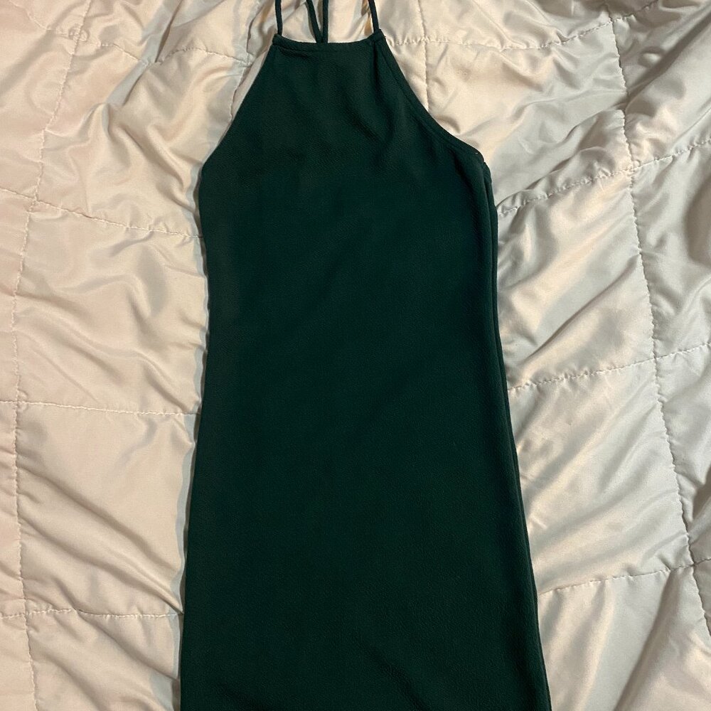 Lucid-Pink Women's Emerald Green Casual Bodycon Criss-Cross Dress